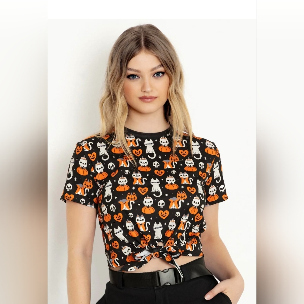 Blackmilk Meowlloween Tie Front Tee